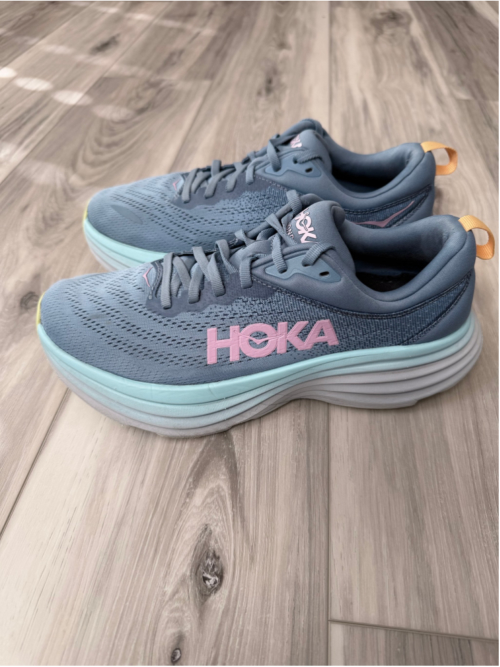 HOKA Bondi 8 Womens 9.5 Sharkskin Harbor Mist Running Walking Shoes 1127952
